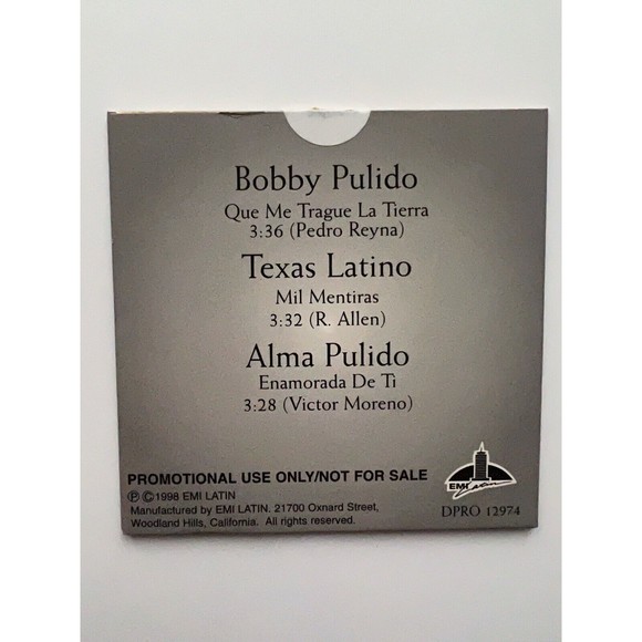 Bobby Pulido Texas Latino Alma Pulido 1998 CD Maxi Single EMI Latin Promo - Picture 2 of 3